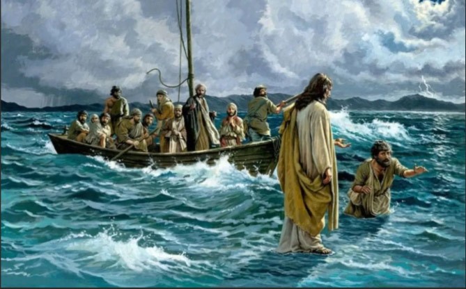 Иисус идёт по воде.